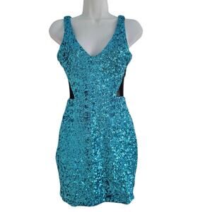 Y2k Bebe Turquoise Shimmer Blink Party Dress sparkle XS sexy Bodycon